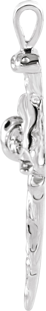 14K White Nail Design Cross Pendant