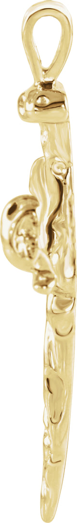 10K Yellow Gold Nail Design Cross Pendant