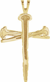 14K Yellow Gold Nail Design Cross Pendant