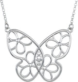 Sterling Silver Butterfly & Floral 15.5" Necklace   