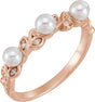 14K Rose Cultured White Seed Pearl & .03 CTW Natural Diamond Ring