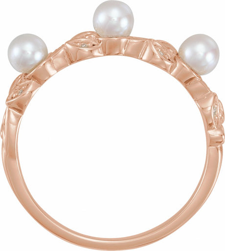 14K Rose Cultured White Seed Pearl & .03 CTW Natural Diamond Ring