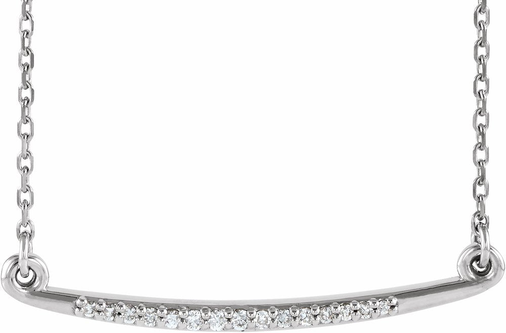 Sterling Silver .05 CTW Natural Diamond Curved Bar 16-18" Necklace