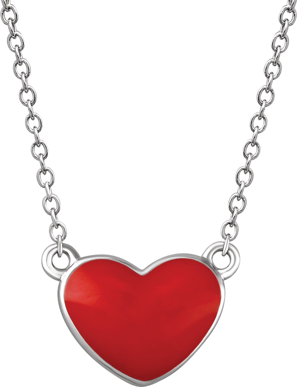 Sterling Silver Red Enamel Heart 16-18" Necklace 