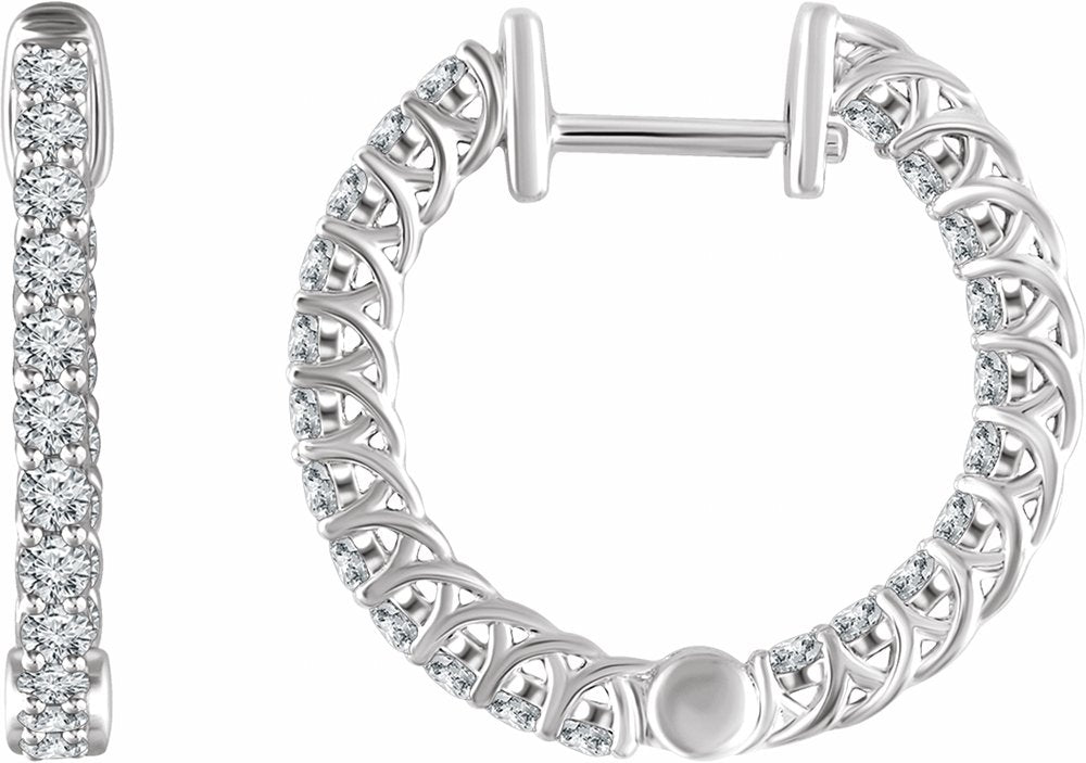 14K White 1 CTW Natural Diamond Inside-Outside 20.1 mm Hoop Earrings  