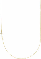 14K Yellow .04 CTW Natural Diamond Off-Center Sideways Cross 16" Necklace  