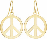 14K Yellow Peace Sign Earrings