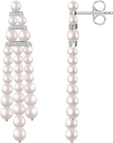 14K White Gold Cultured White Freshwater Pearl & 1/4 CTW Natural Diamond Earrings  