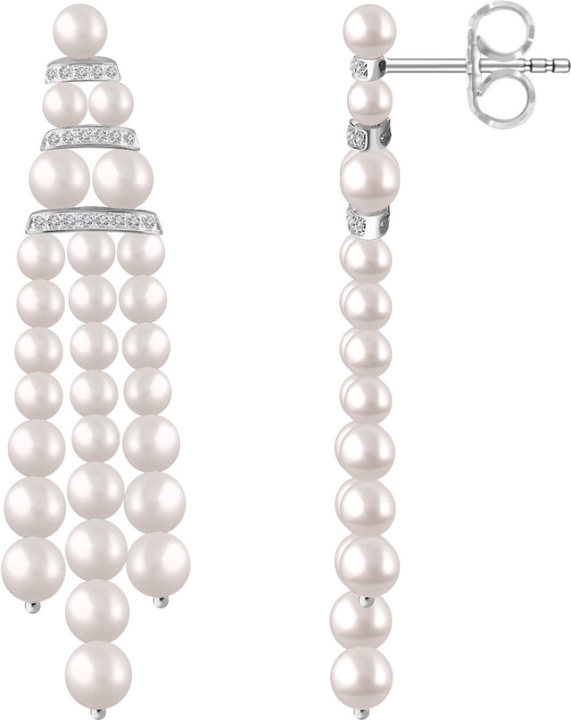 14K White Gold Cultured White Freshwater Pearl & 1/4 CTW Natural Diamond Earrings  