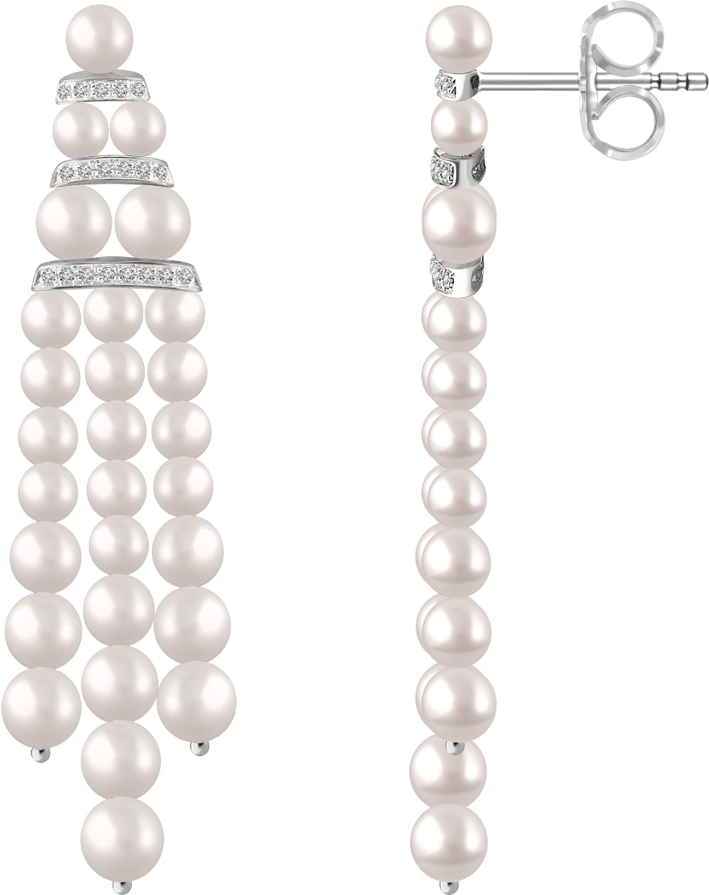 14K White Cultured White Freshwater Pearl & 1/4 CTW Natural Diamond Earrings  