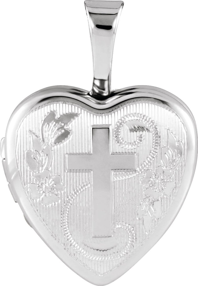 Sterling Silver Heart Locket with Cross