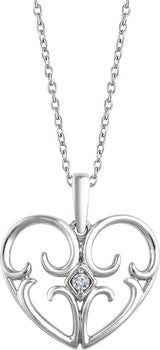 Sterling Silver .03 CT Natural Diamond Heart 16-18" Necklace  