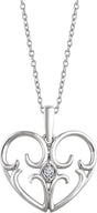 Sterling Silver .03 CT Natural Diamond Heart 16-18" Necklace  