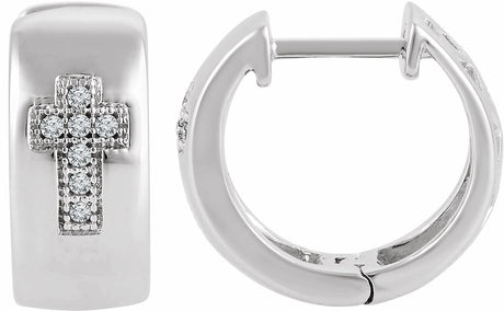 Sterling Silver .05 CTW Natural Diamond Cross 11.3 mm Hoop Earrings