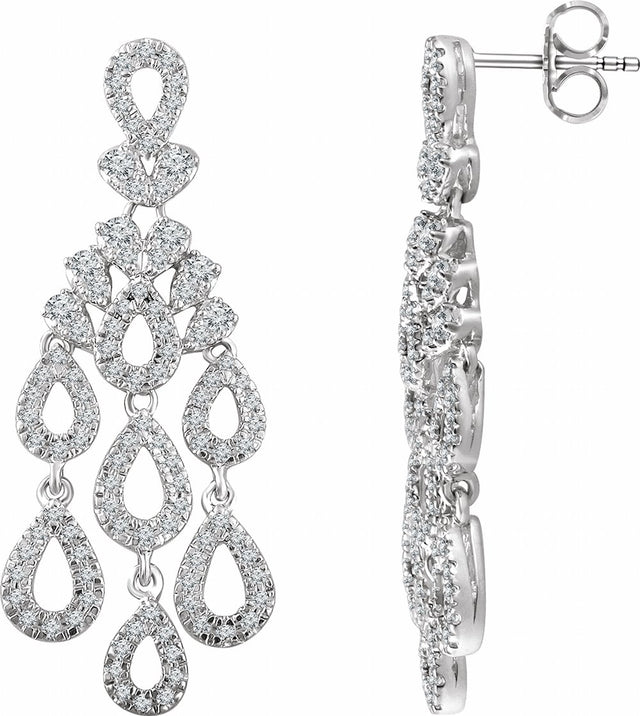 14K White Gold 7/8 CTW Natural Diamond Chandelier Earrings 