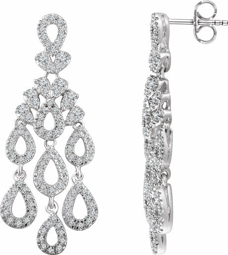 14K White Gold 7/8 CTW Natural Diamond Chandelier Earrings 