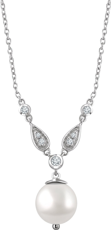 14K White Gold Cultured White Freshwater Pearl & 1/6 CTW Natural Diamond 16-18" Necklace