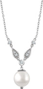 14K White Gold Cultured White Freshwater Pearl & 1/6 CTW Natural Diamond 16-18" Necklace