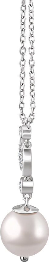 14K White Gold Cultured White Freshwater Pearl & 1/6 CTW Natural Diamond 16-18" Necklace