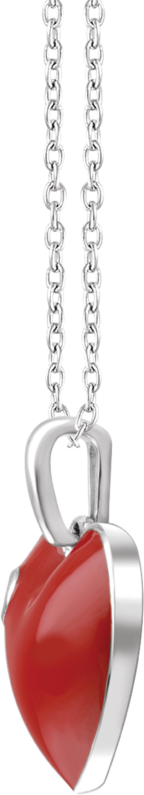Sterling Silver .02 CT Natural Diamond Red Enamel Heart 16-18" Necklace 
