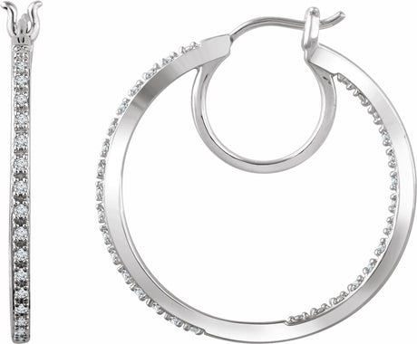 14K White 1/4 CTW Natural Diamond Inside-Outside Hoop Earrings   