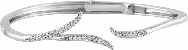 14K White 1/4 CTW Natural Diamond Hinged Cuff 7" Bracelet