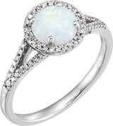 14K White Created Opal & 1/6 CTW Natural Diamond Ring  