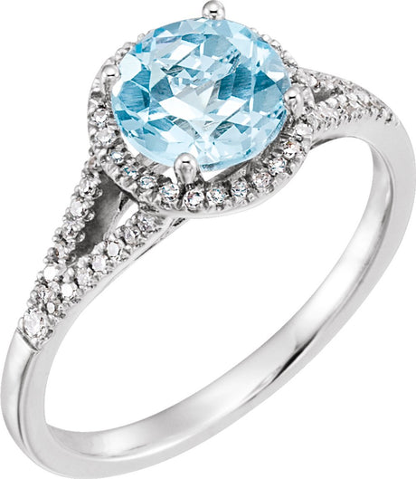 14K White Gold Natural Sky Blue Topaz & 1/6 CTW Natural Diamond Ring