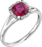 14K White Lab-Grown Ruby & .05 CTW Natural Diamond Ring