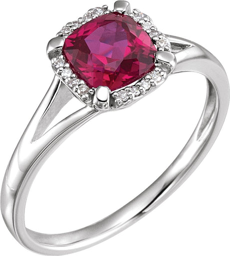 14K White Lab-Grown Ruby & .05 CTW Natural Diamond Ring