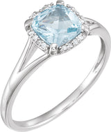 14K White Natural Sky Blue Topaz & .05 CTW Natural Diamond Ring