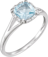 14K White Gold Natural Sky Blue Topaz & .05 CTW Natural Diamond Ring