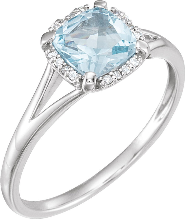 14K White Gold Natural Sky Blue Topaz & .05 CTW Natural Diamond Ring