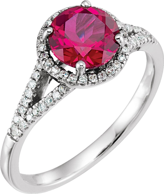 14K White Lab-Grown Ruby & 1/6 CTW Natural Diamond Ring  