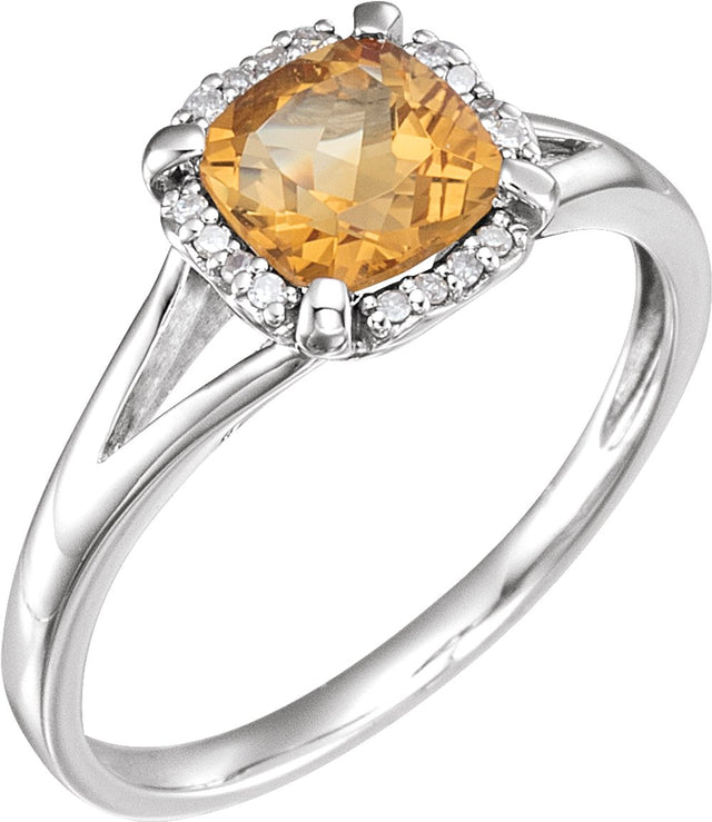 14K White Natural Citrine & .05 CTW Natural Diamond Ring