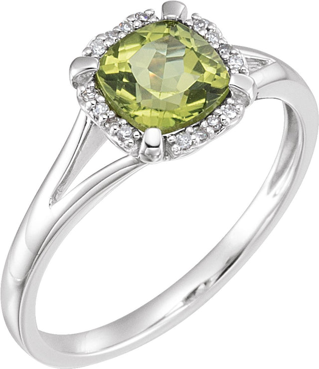 14K White Gold Natural Peridot & .05 CTW Natural Diamond Ring