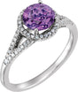 14K White Natural Amethyst & 1/6 CTW Natural Diamond Ring