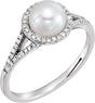 14K White Cultured White Freshwater Pearl & 1/6 CTW Natural Diamond Ring