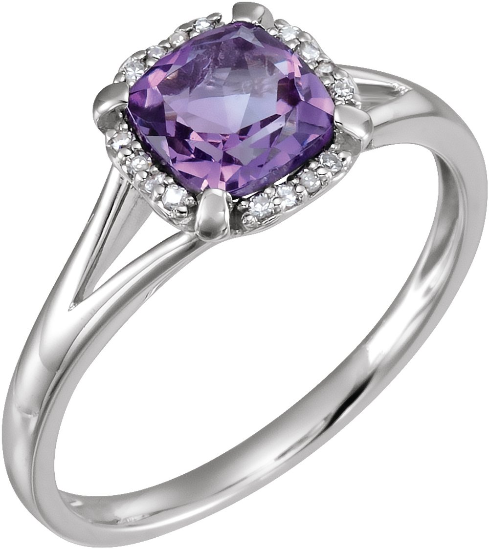 14K White Gold Natural Amethyst & .05 CTW Natural Diamond Ring