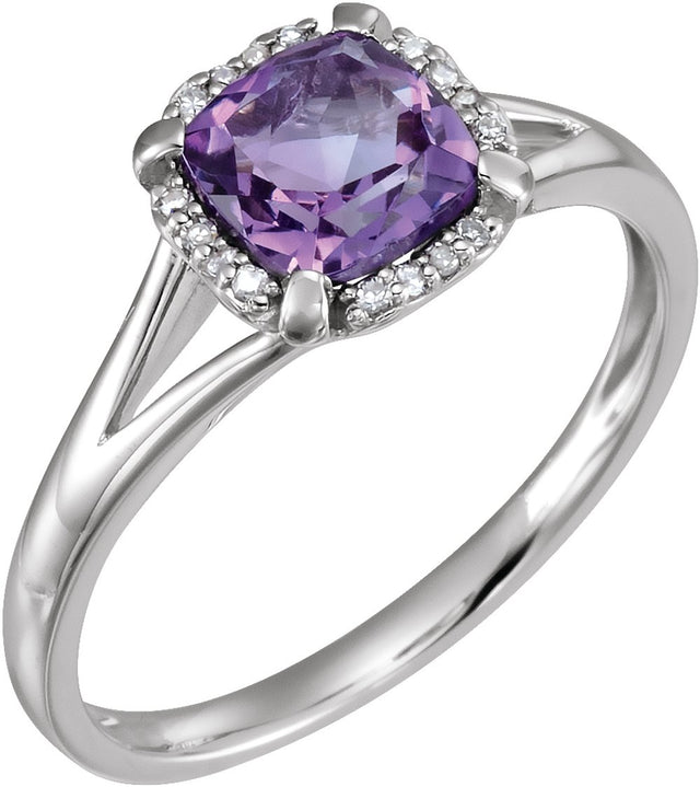 14K White Gold Natural Amethyst & .05 CTW Natural Diamond Ring