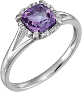 14K White Natural Amethyst & .05 CTW Natural Diamond Ring