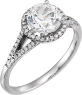14K White Gold Lab-Grown White Sapphire & 1/6 CTW Natural Diamond Ring  
