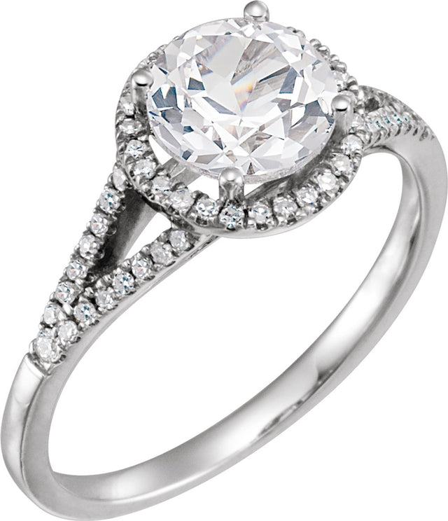 14K White Gold Lab-Grown White Sapphire & 1/6 CTW Natural Diamond Ring  
