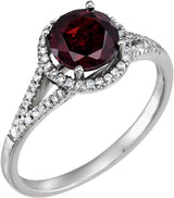 14K White Natural Mozambique Garnet & 1/6 CTW Natural Diamond Ring