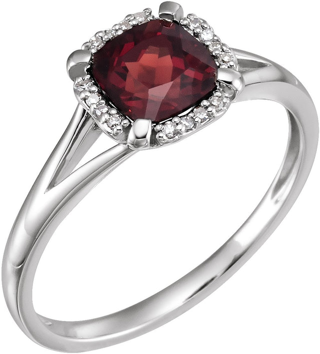 14K White Natural Mozambique Garnet & .05 CTW Natural Diamond Ring