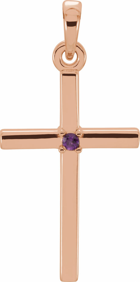 14K Rose Natural Amethyst Cross Pendant