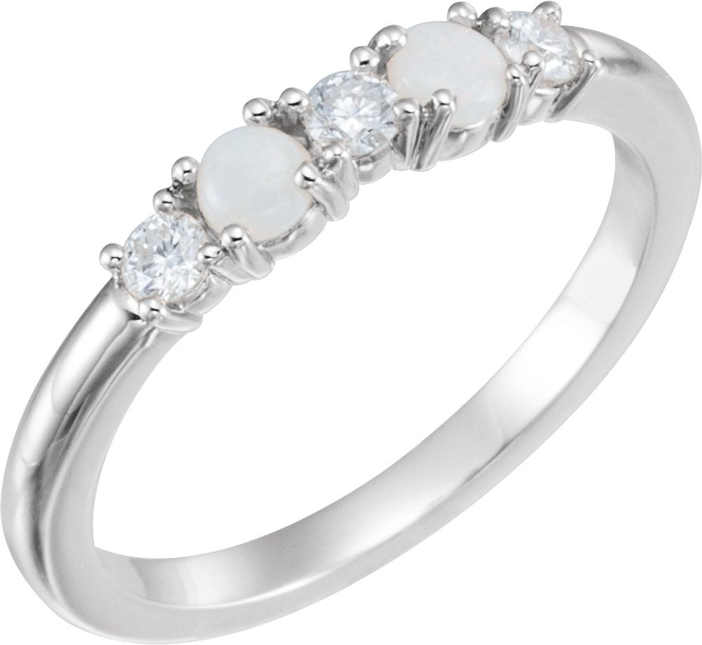 14K White Natural White Opal & 1/5 CTW Natural Diamond Stackable Ring  