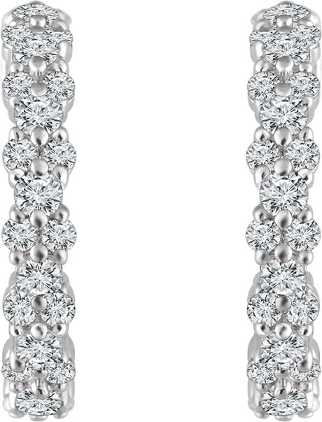 14K White 5/8 CTW Natural Diamond Hoop Earrings