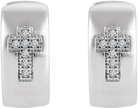 Sterling Silver .05 CTW Natural Diamond Cross 11.3 mm Hoop Earrings