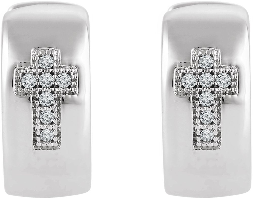 Sterling Silver .05 CTW Natural Diamond Cross 11.3 mm Hoop Earrings